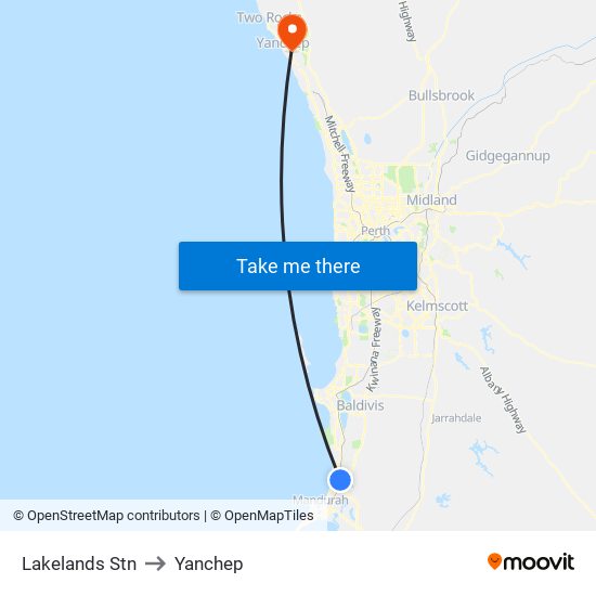 Lakelands Stn to Yanchep map