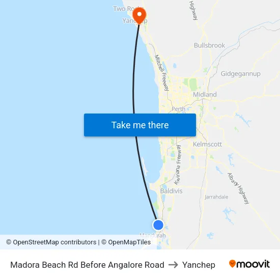 Madora Beach Rd Before Angalore Rd to Yanchep map