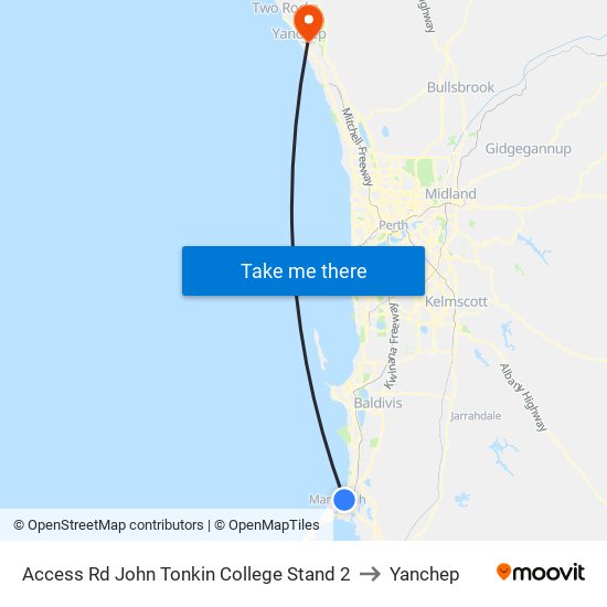 Access Rd John Tonkin College Stand 2 to Yanchep map