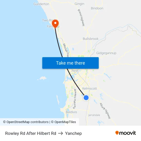 Rowley Rd After Hilbert Rd to Yanchep map