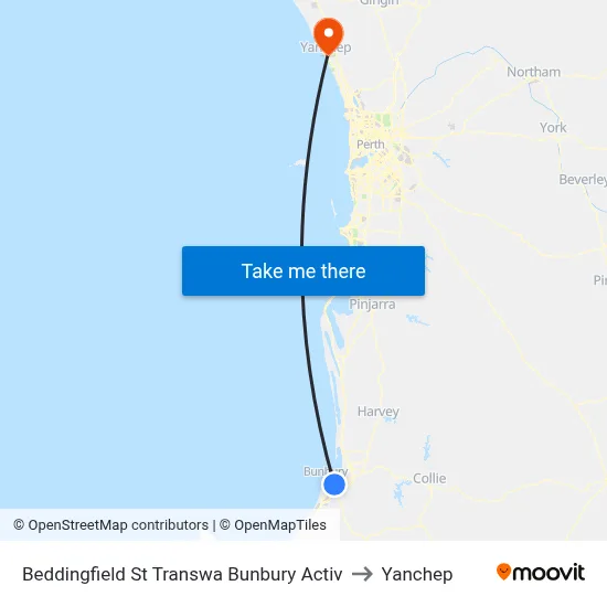 Beddingfield St Transwa Bunbury Activ to Yanchep map