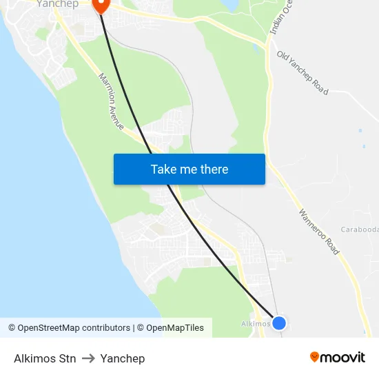 Alkimos Stn to Yanchep map