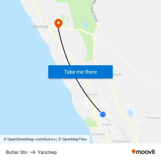Butler Stn to Yanchep map