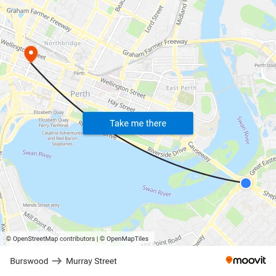 Burswood to Murray Street map