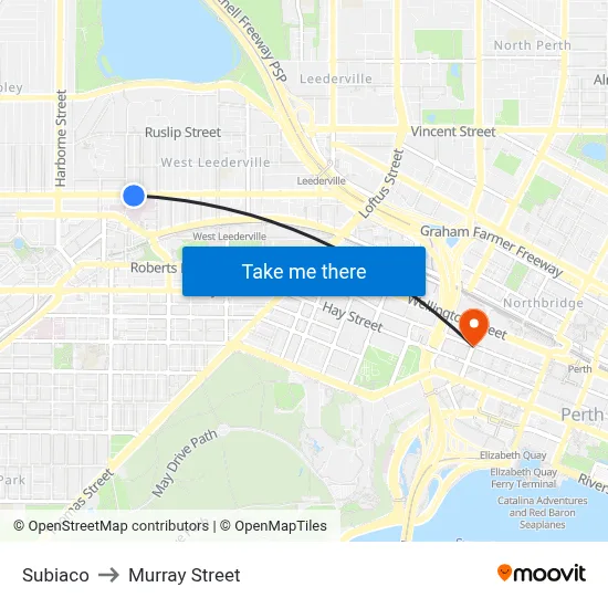 Subiaco to Murray Street map