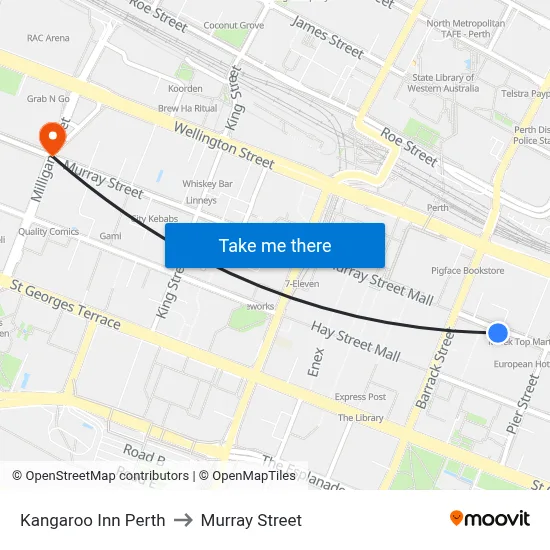 Kangaroo Inn Perth to Murray Street map