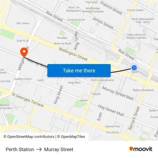 Perth Station to Murray Street map