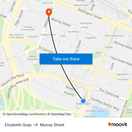 Elizabeth Quay to Murray Street map