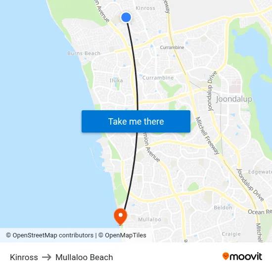 Kinross to Mullaloo Beach map