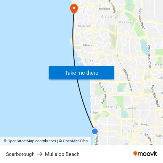 Scarborough to Mullaloo Beach map
