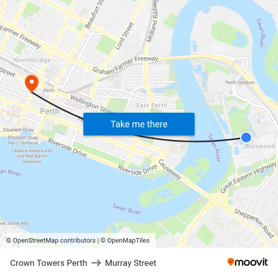 Crown Towers Perth to Murray Street map