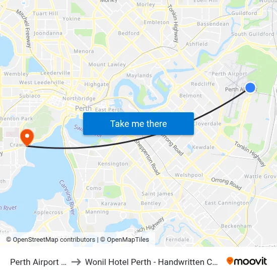 Perth Airport PER to Wonil Hotel Perth - Handwritten Collection map
