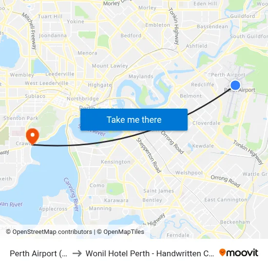 Perth Airport (PER) to Wonil Hotel Perth - Handwritten Collection map