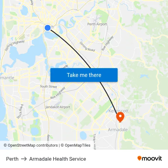 Perth to Armadale Health Service map