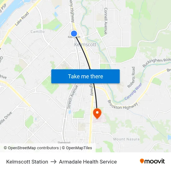 Kelmscott Station to Armadale Health Service map