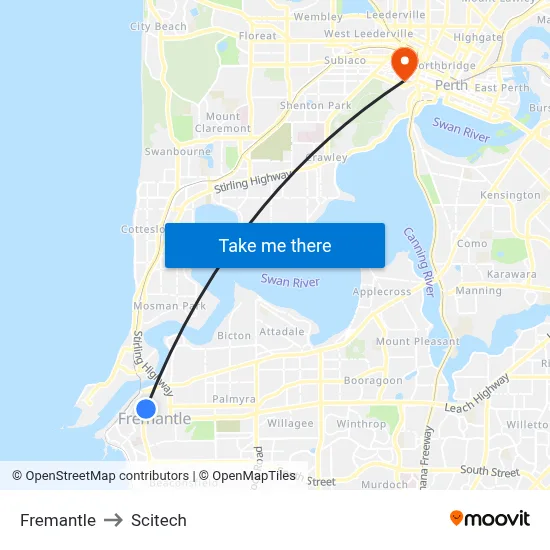 Fremantle to Scitech map