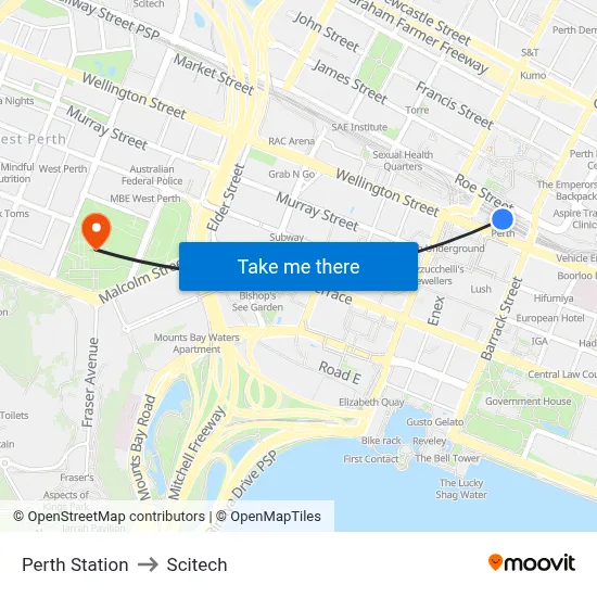 Perth Station to Scitech map