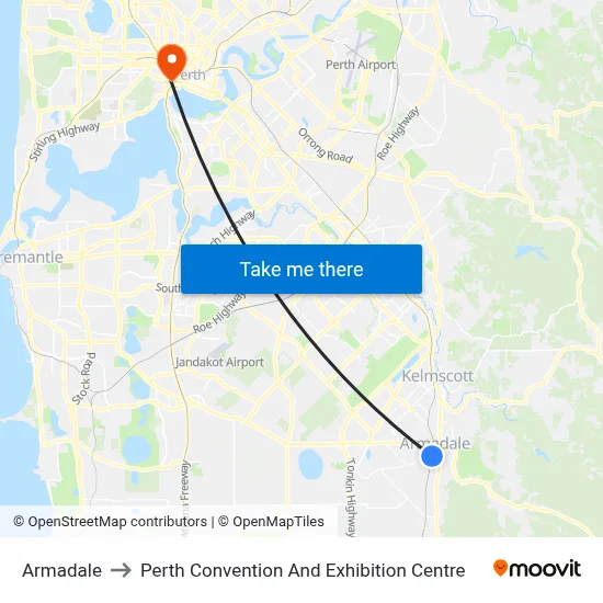 Armadale to Perth Convention And Exhibition Centre map