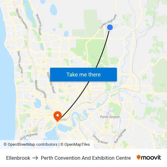 Ellenbrook to Perth Convention And Exhibition Centre map