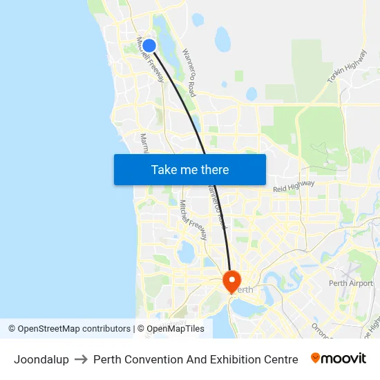 Joondalup to Perth Convention And Exhibition Centre map