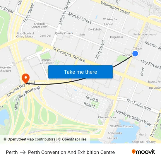 Perth to Perth Convention And Exhibition Centre map