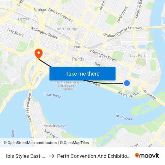 Ibis Styles East Perth to Perth Convention And Exhibition Centre map