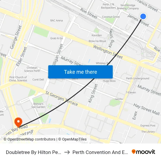 Doubletree By Hilton Perth Northbridge to Perth Convention And Exhibition Centre map