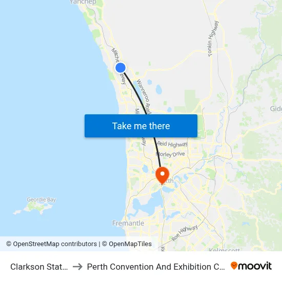Clarkson Station to Perth Convention And Exhibition Centre map
