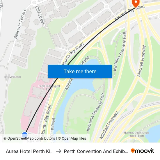Aurea Hotel Perth Kings Park to Perth Convention And Exhibition Centre map