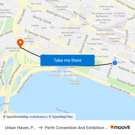 Urban Haven, Perth to Perth Convention And Exhibition Centre map