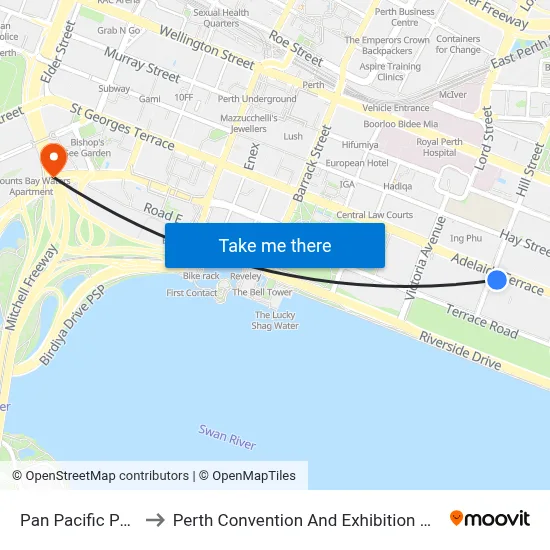 Pan Pacific Perth to Perth Convention And Exhibition Centre map