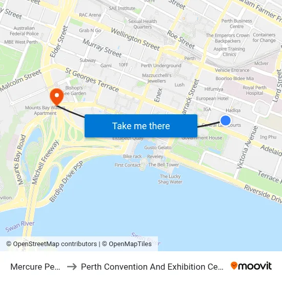Mercure Perth to Perth Convention And Exhibition Centre map