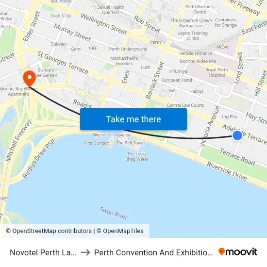 Novotel Perth Langley to Perth Convention And Exhibition Centre map