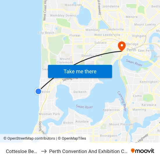Cottesloe Beach to Perth Convention And Exhibition Centre map
