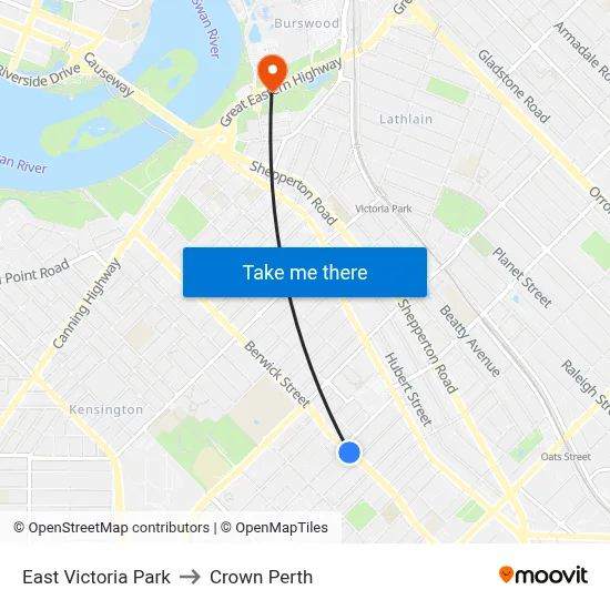 East Victoria Park to Crown Perth map