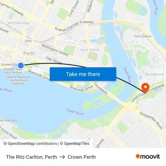The Ritz-Carlton, Perth to Crown Perth map