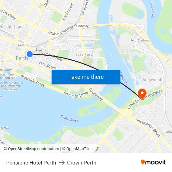 Pensione Hotel Perth to Crown Perth map