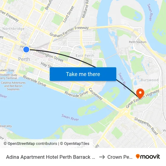 Adina Apartment Hotel Perth Barrack Plaza to Crown Perth map