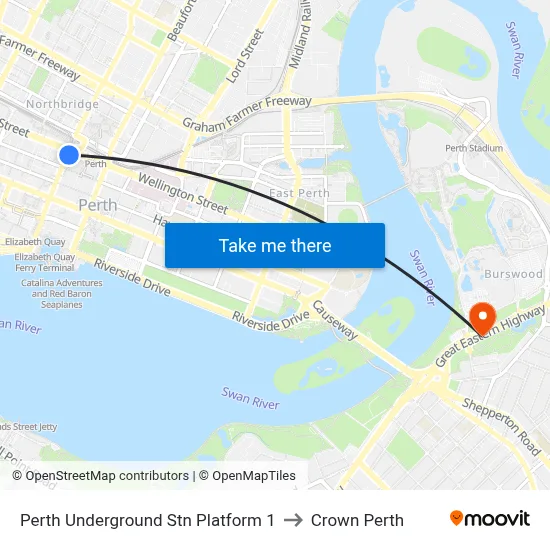 Perth Underground Stn Platform 1 to Crown Perth map
