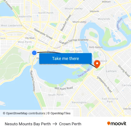 Nesuto Mounts Bay Perth to Crown Perth map