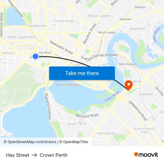 Hay Street to Crown Perth map