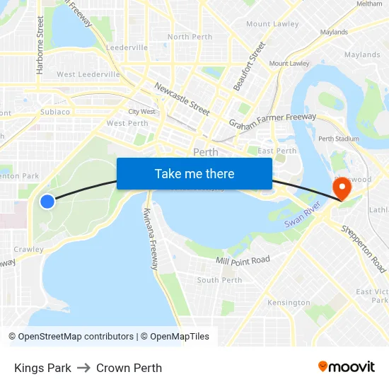 Kings Park to Crown Perth map
