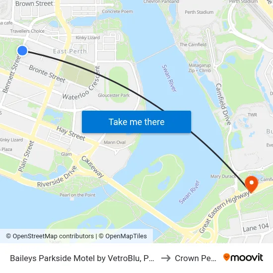 Baileys Parkside Motel by VetroBlu, Perth to Crown Perth map