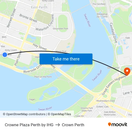 Crowne Plaza Perth by IHG to Crown Perth map