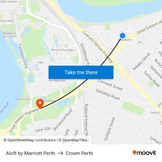 Aloft by Marriott Perth to Crown Perth map
