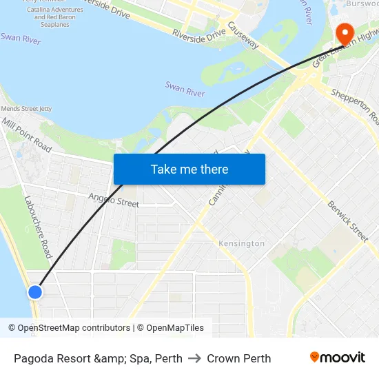 Pagoda Resort &amp; Spa, Perth to Crown Perth map