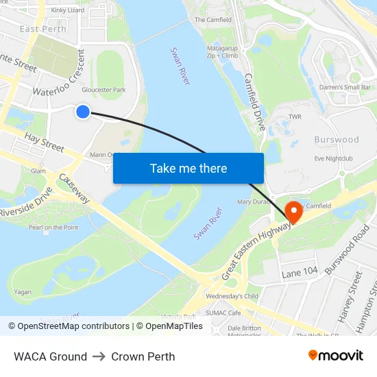 WACA Ground to Crown Perth map