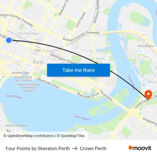 Four Points by Sheraton Perth to Crown Perth map