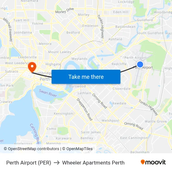 Perth Airport (PER) to Wheeler Apartments Perth map