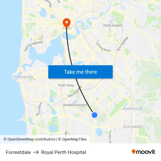 Forrestdale to Royal Perth Hospital map